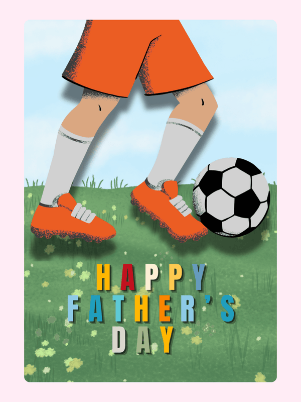 Father's Day card with soccer player kicking ball.