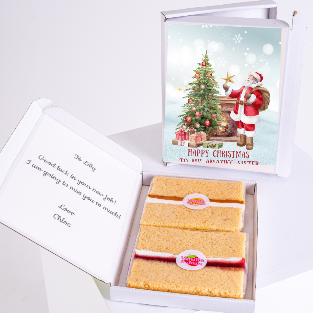 Christmas gift box for sister with cake and card