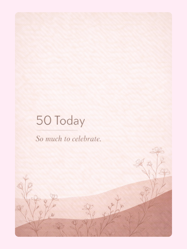 minimal 50th birthday card design with soft beige tones