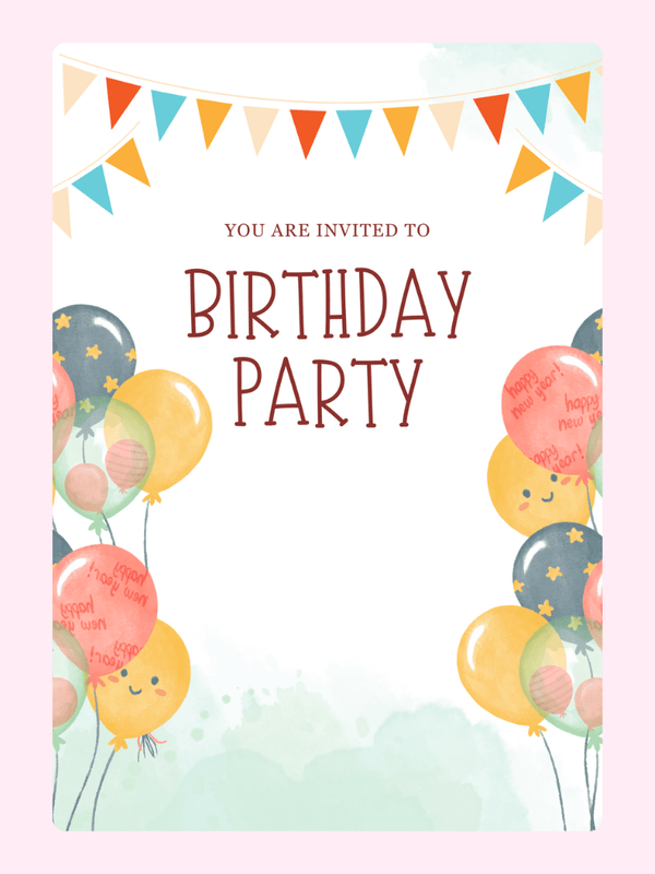 Birthday party invitation with balloons