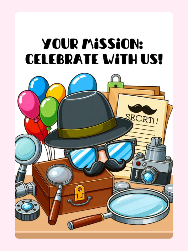 Party invitation with detective theme