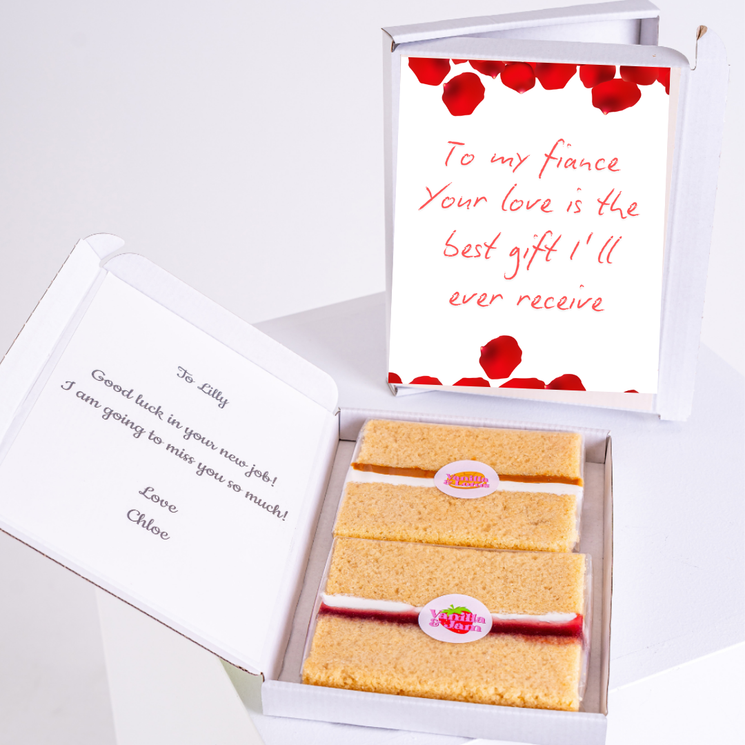 Cake gift with handwritten notes for Lilly and fiance.