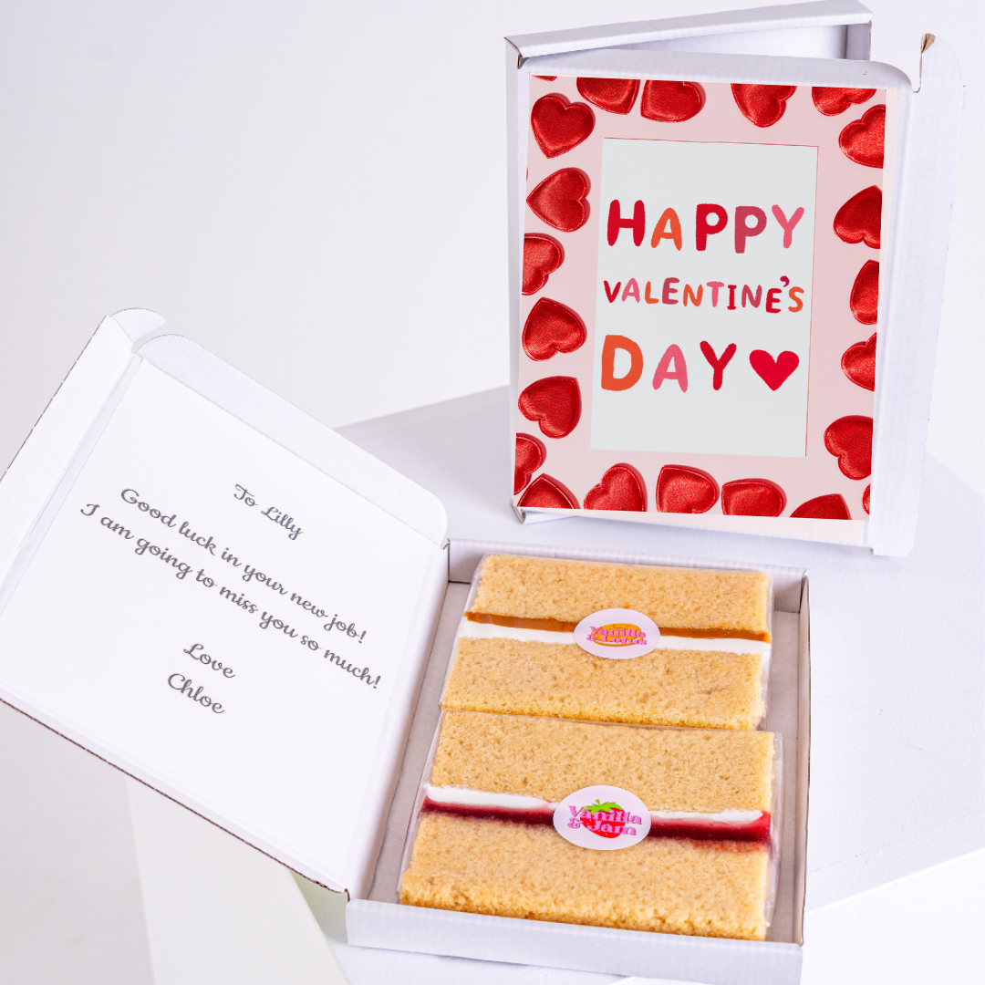 Valentine's Day cake in a box for Lilly, with Happy Valentine's Day