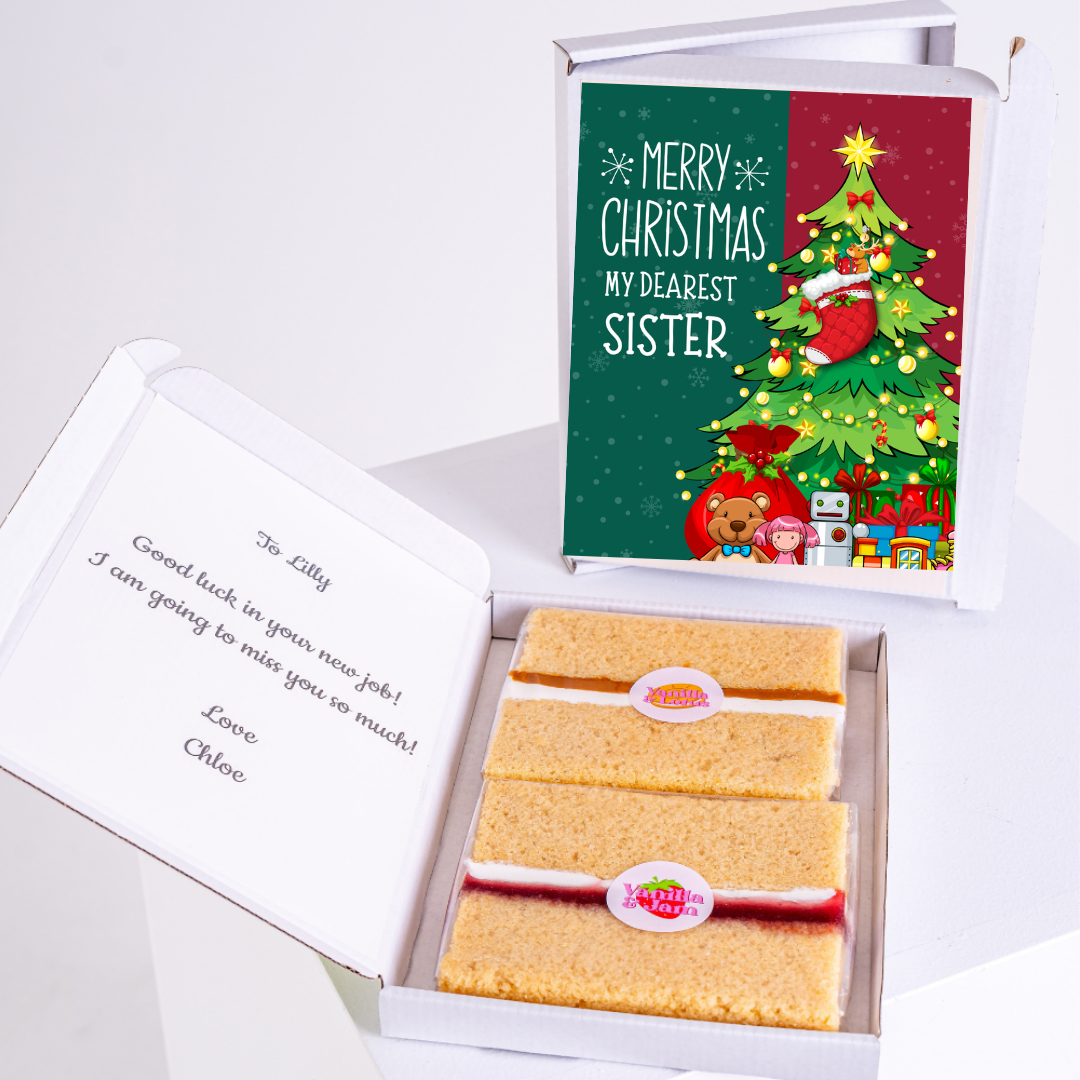 Christmas gift box for sister, with cake & message, 58_edcfd66b