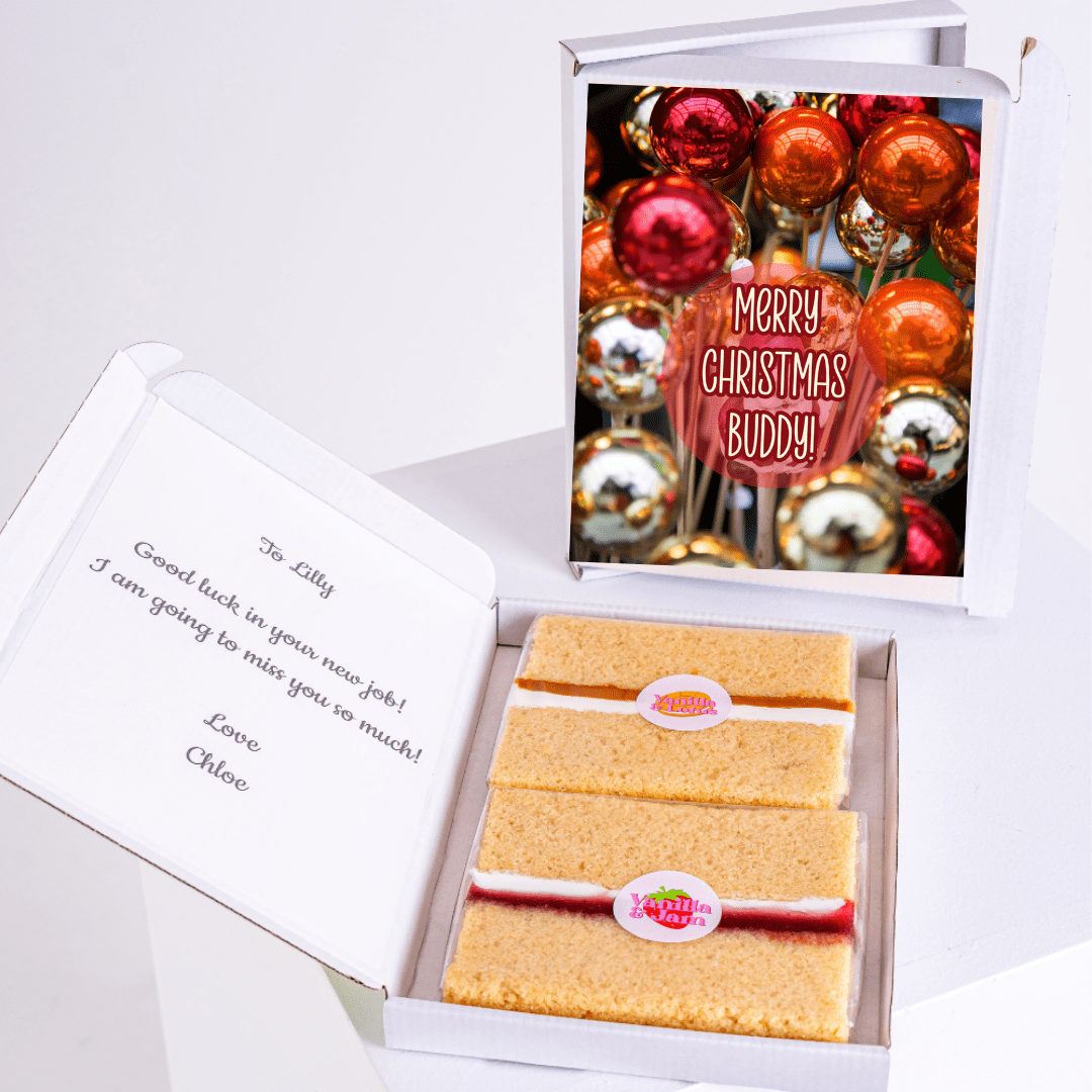 Christmas gift box for Lilly with cake & message