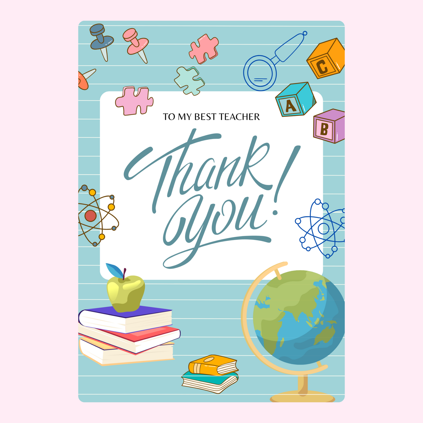 Thank you teacher card with school supplies