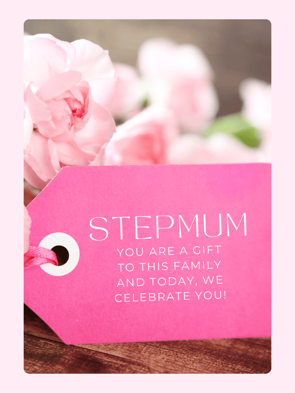 Step Mum gift tag with flowers, celebrating her.