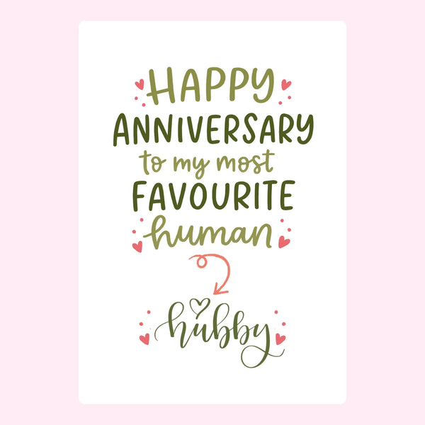 Anniversary message for hubby with heart illustrations.