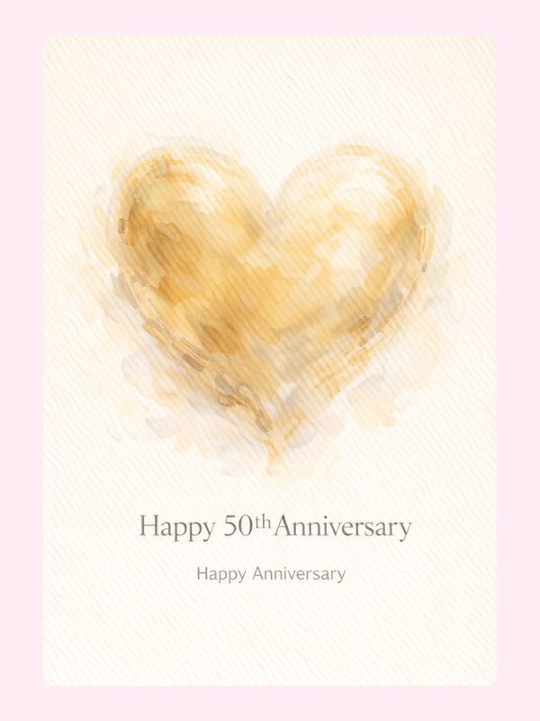 Gold Heart 50th Anniversary Cake Card letterbox cake card with freshly baked cake slices