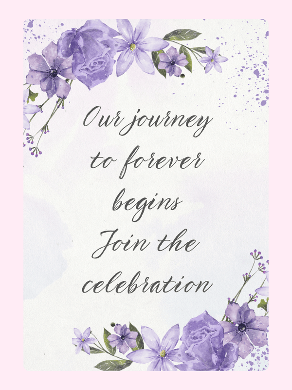 Our journey to forever with purple floral design.