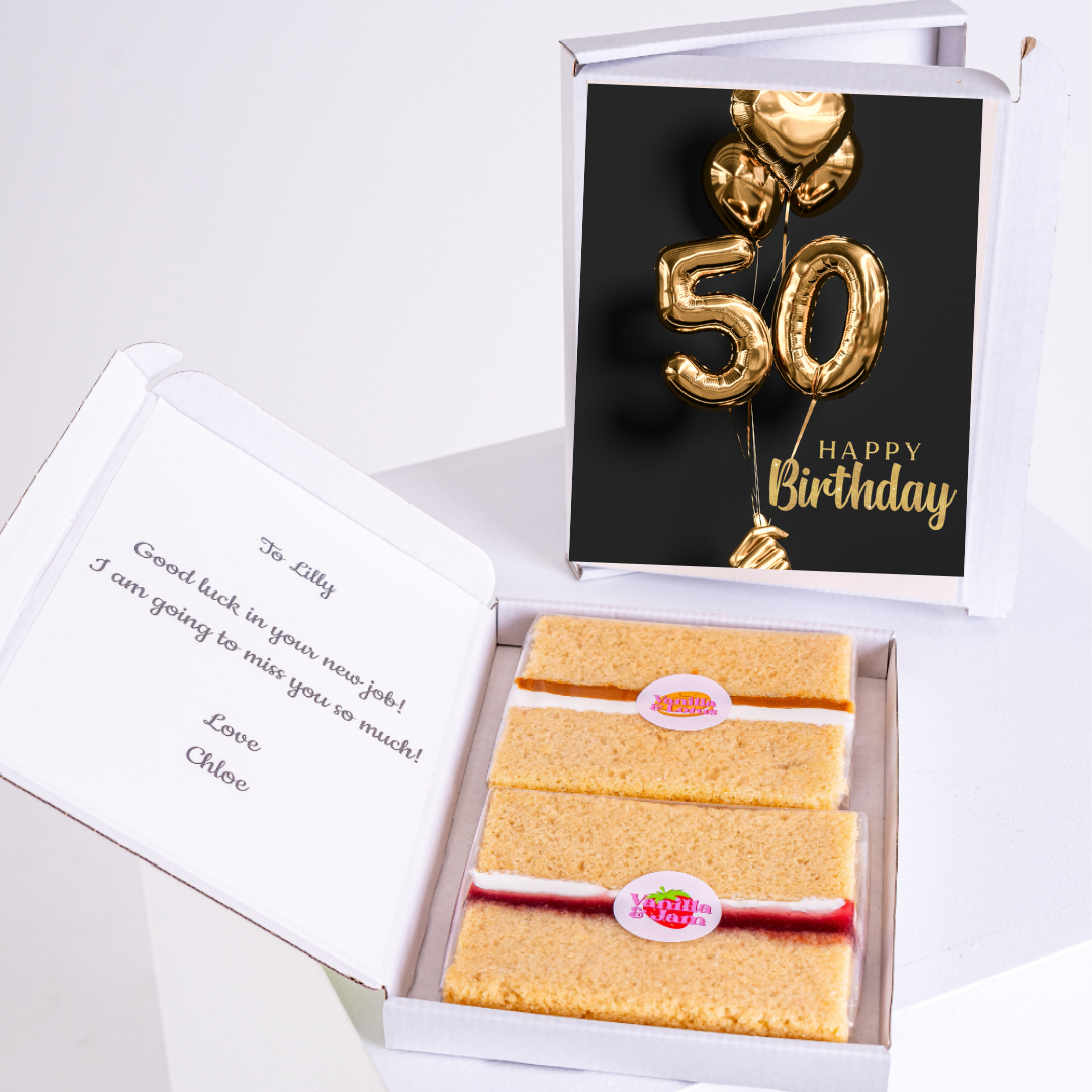 Happy 50th birthday cake gift for Lilly with card.