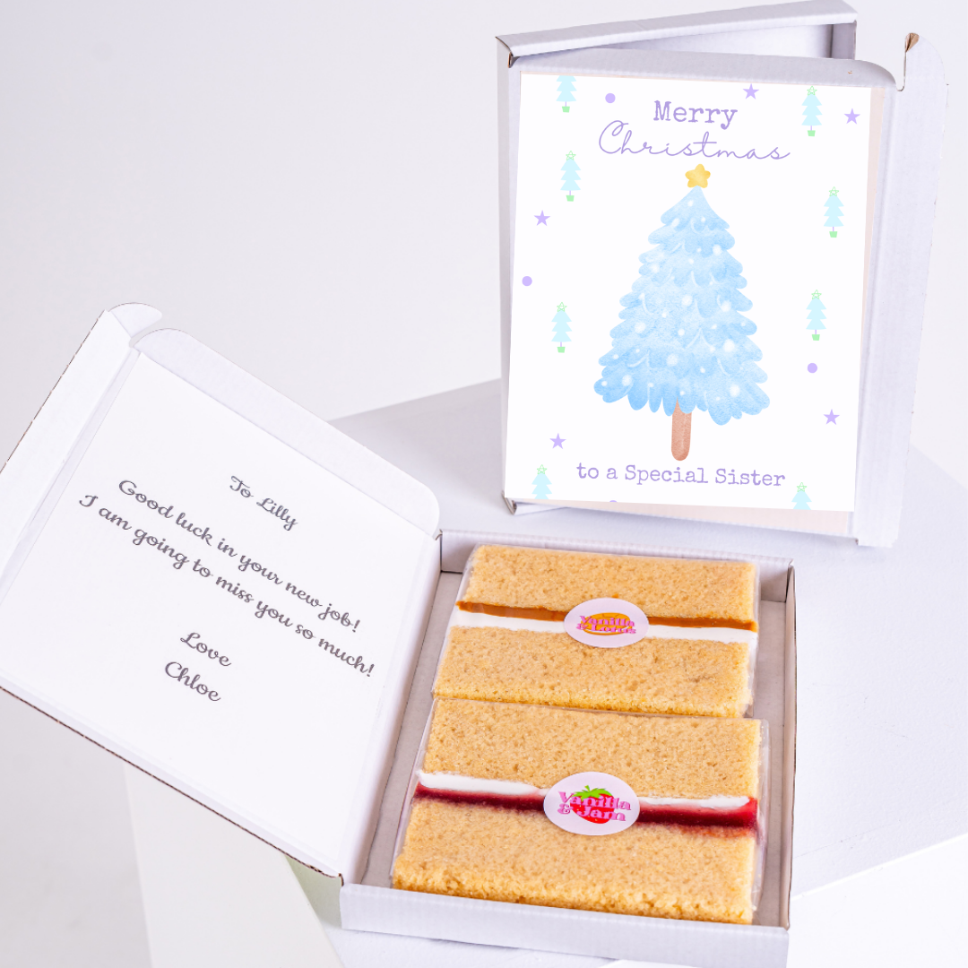 Christmas cake gift box for Lilly with Merry Christmas card.
