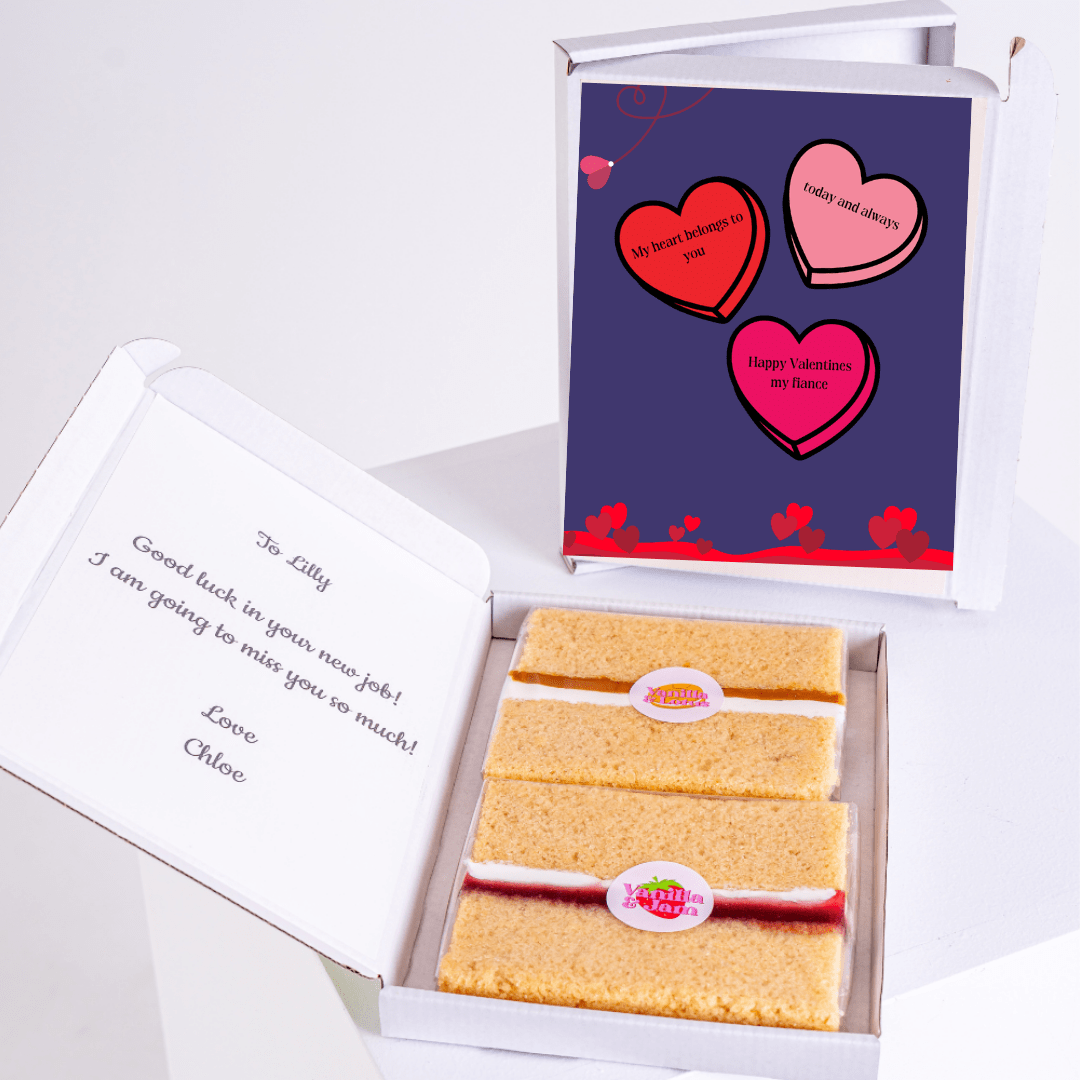 Gift box cake with hearts and Good luck Lilly message.