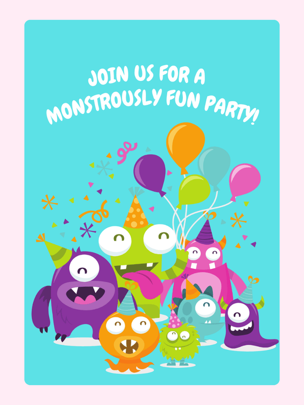 Monster party invitation with balloons