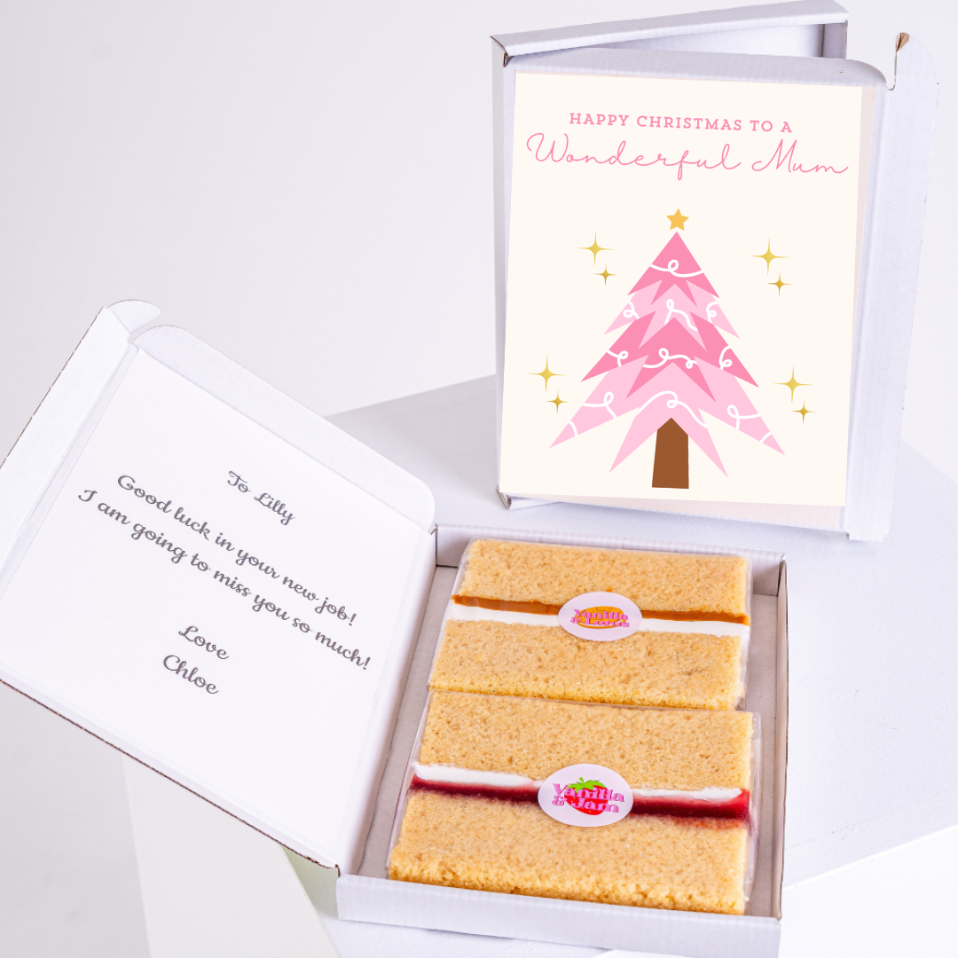 Christmas gift for Mum with cake, card, and well wishes.