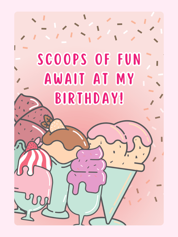Birthday ice cream scoops invitation