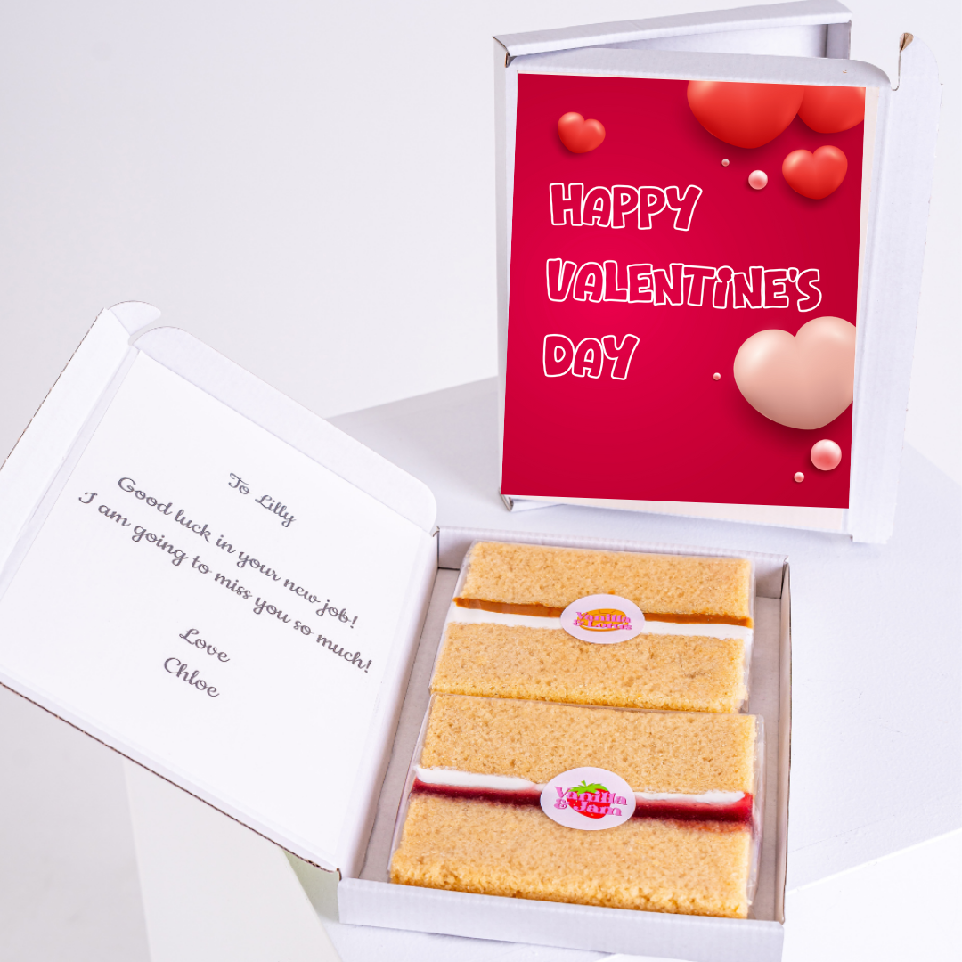 Valentine's Day cake gift box with message for Lilly.