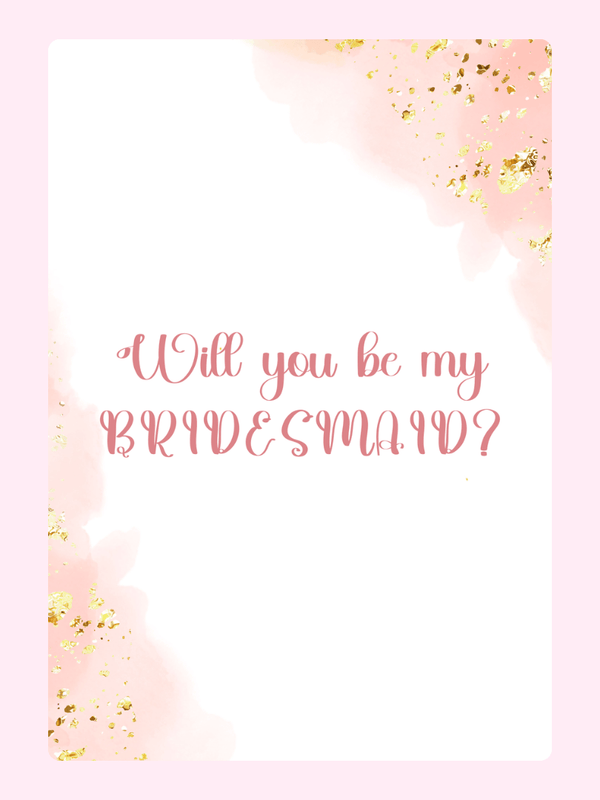 Bridesmaid proposal card with pink watercolor and gold glitter