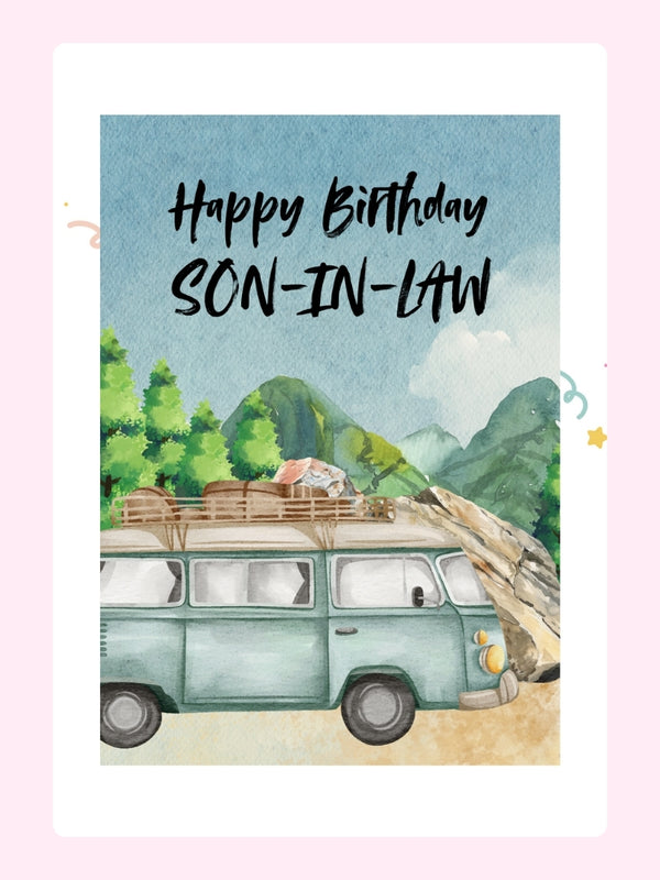 Retro Van Son-in-Law Birthday Cake Card