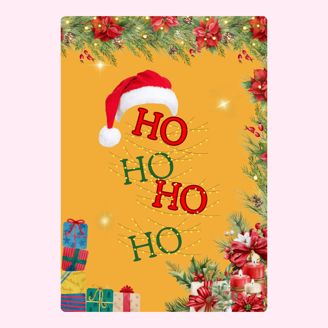 Christmas card with Santa hat and Ho Ho Ho design