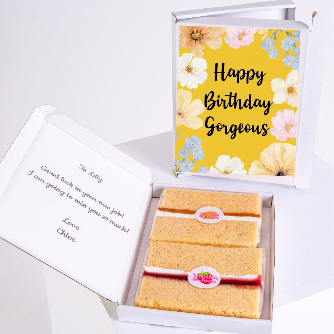 Letterbox cake gift with message and floral birthday design