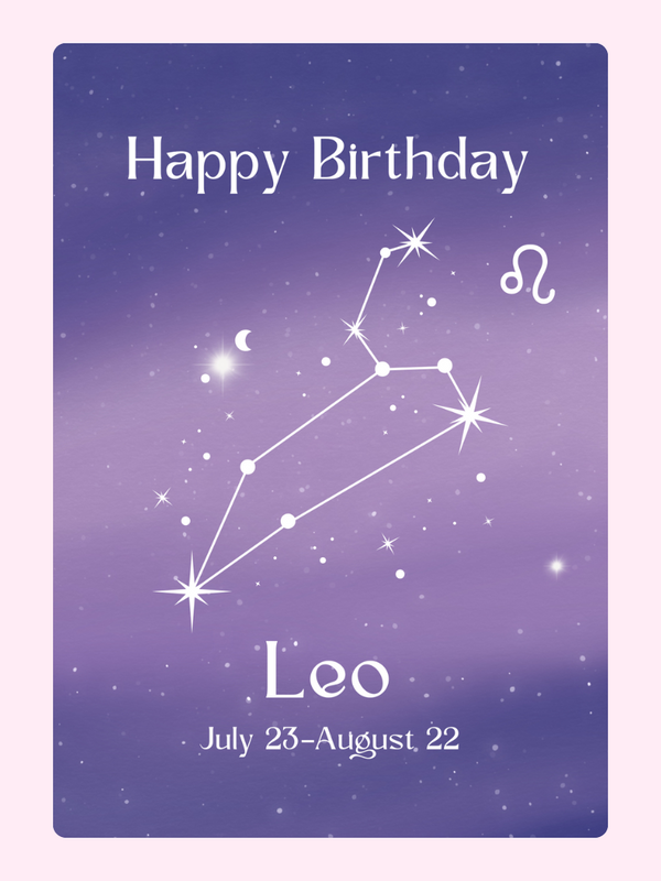 Leo Constellation Purple Sky Cake Card, birthday