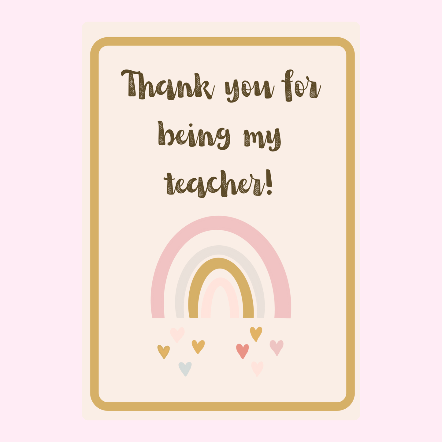 Teacher thank you card with rainbow