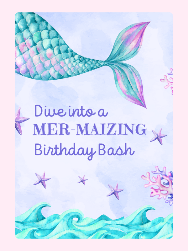 Mermaid birthday party invitation, Mer-maizing theme.