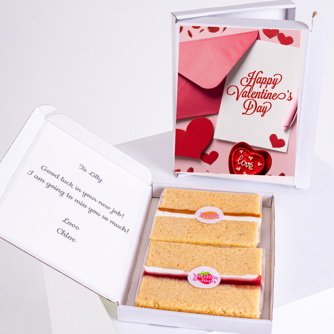 Valentine's Day gift box with cake and card for Lilly