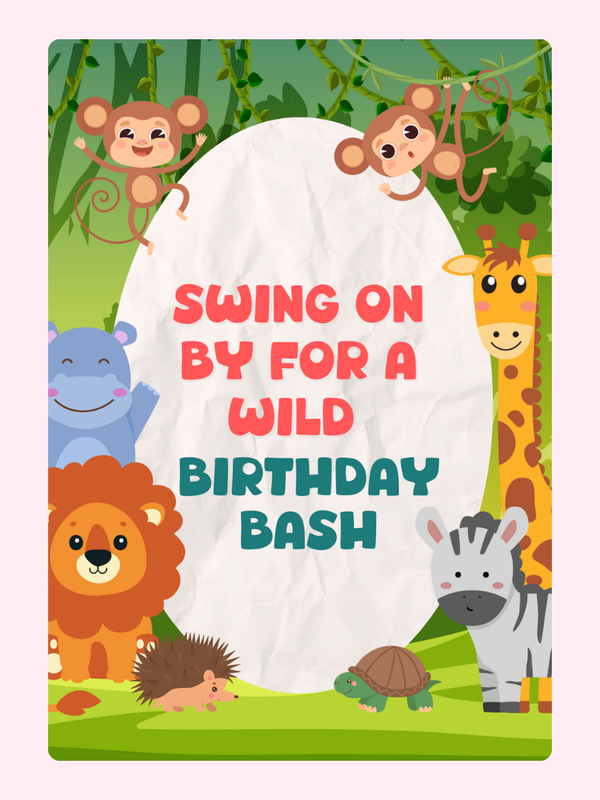 Wild birthday bash invitation with jungle animals