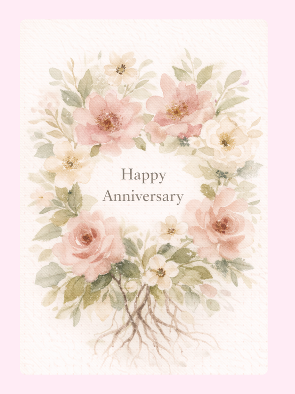 Blush Rose Floral Anniversary Cake Card