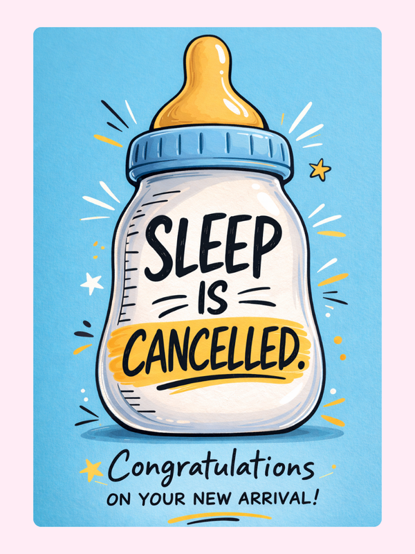 Sleep Is Cancelled New Baby Cake Card letterbox cake card with freshly baked cake slices