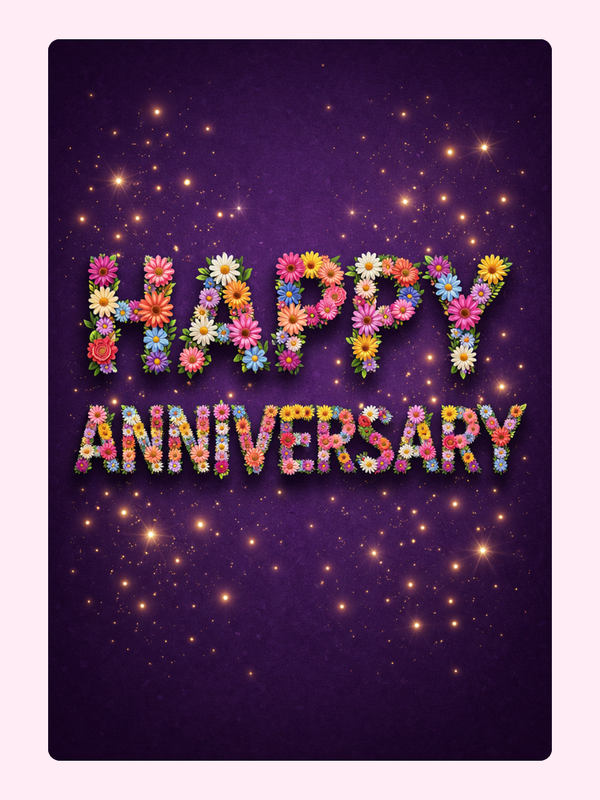 Floral Letters Sparkle Anniversary Cake Card letterbox cake card with freshly baked cake slices