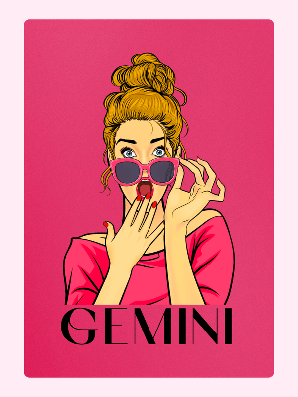 Gemini zodiac art with woman in sunglasses