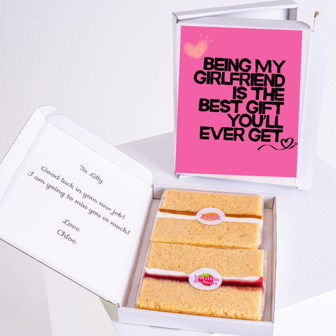Mum and Dad letterbox gift with message and slices.