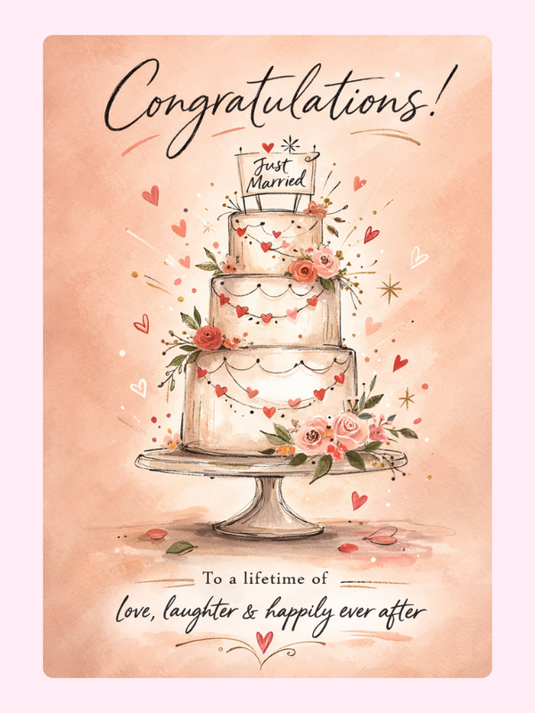 Just Married Wedding Cake Cake Card