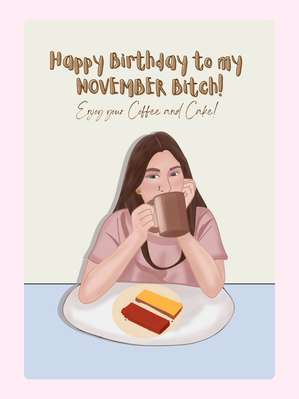 Birthday card for November with coffee & cake
