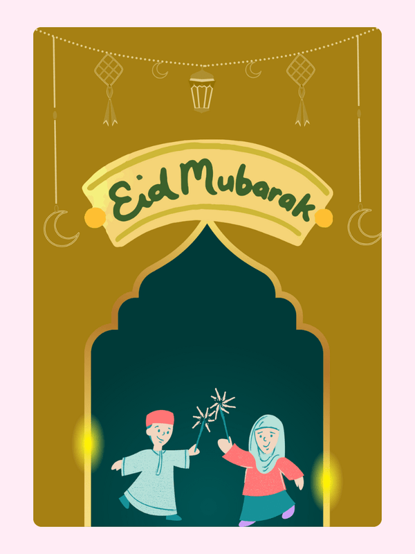 Eid Mubarak Children Fireworks Cake Card
