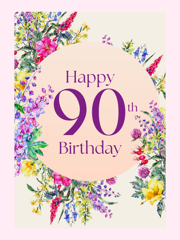 90th birthday floral cake card design for elegant milestone letterbox cake gift UK