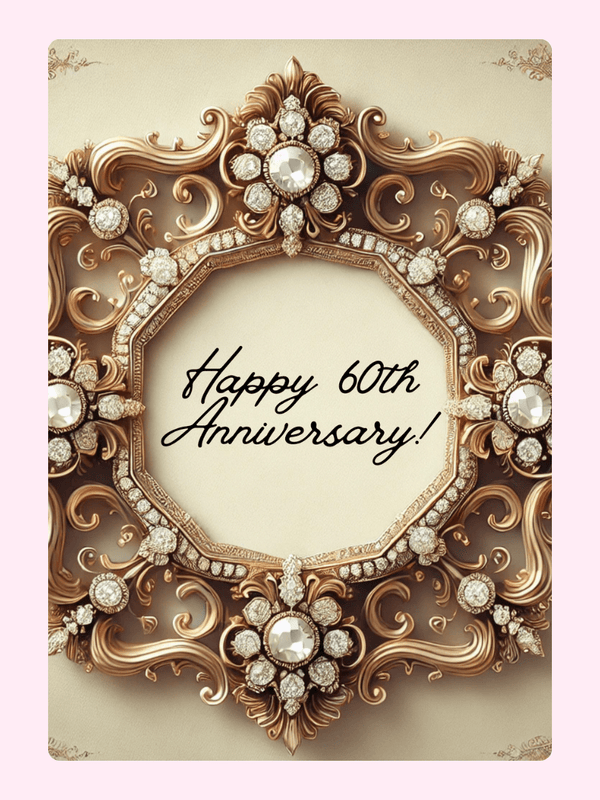 60th Anniversary card with ornate gold frame