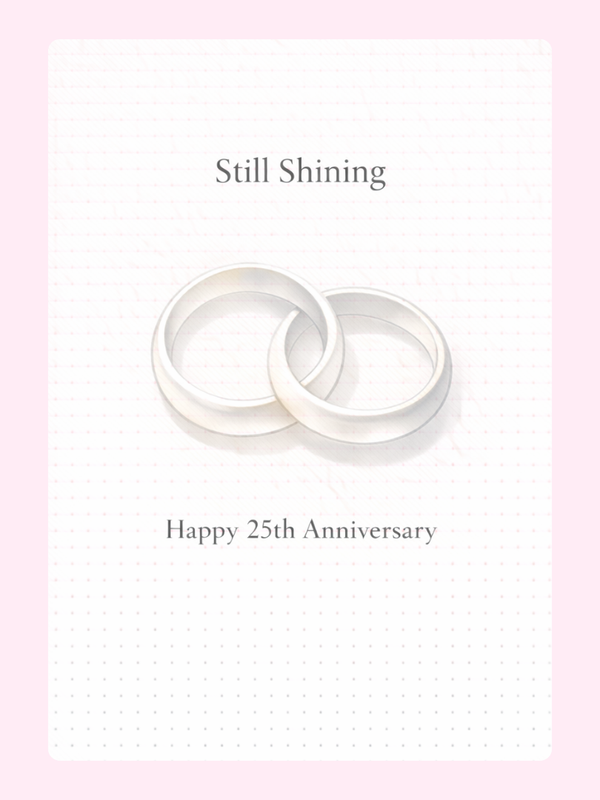 Still Shining Silver Rings 25th Anniversary Cake Card letterbox cake card with freshly baked cake slices
