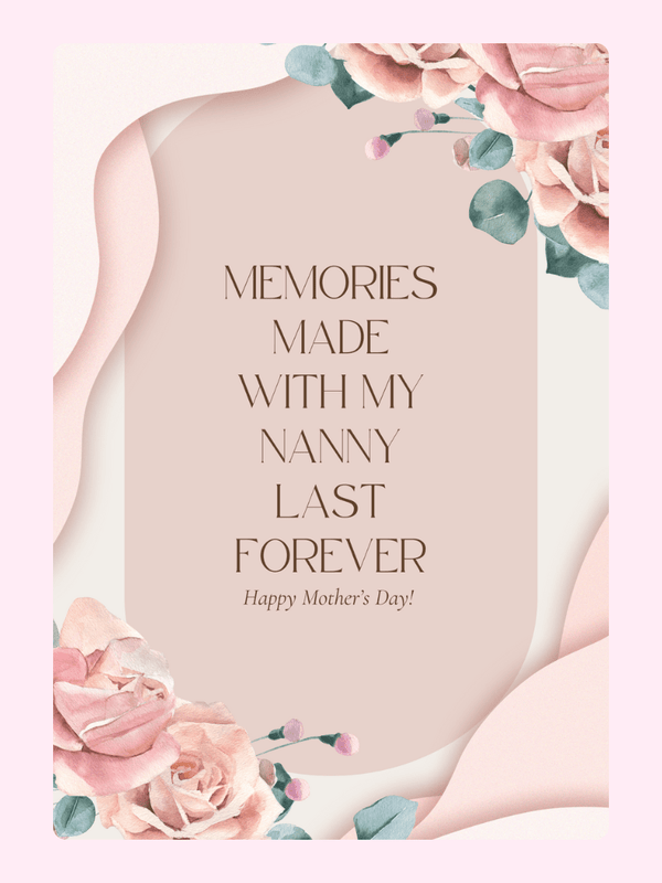 Mother's Day card with flowers & quote Memories Made With My Nanny Last Forever