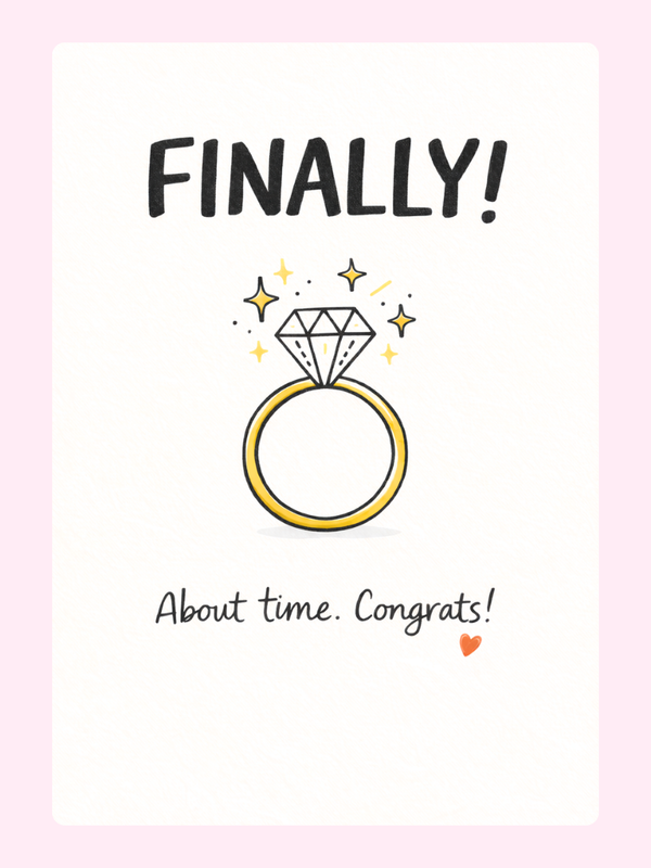 Finally About Time Engagement Cake Card letterbox cake card with freshly baked cake slices