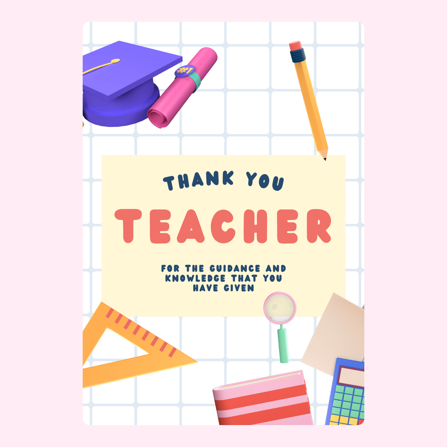 Teacher appreciation card with Thank You Teacher message