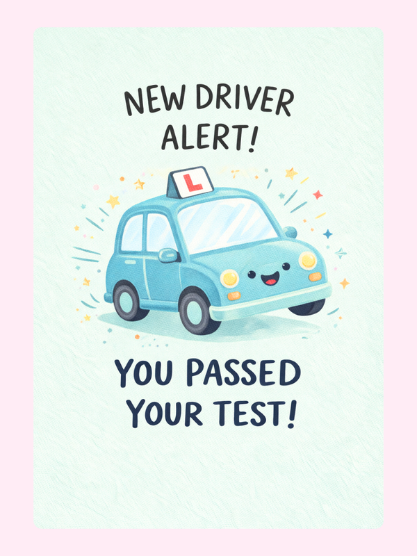 New Driver Alert Driving Test Cake Card letterbox cake card with freshly baked cake slices