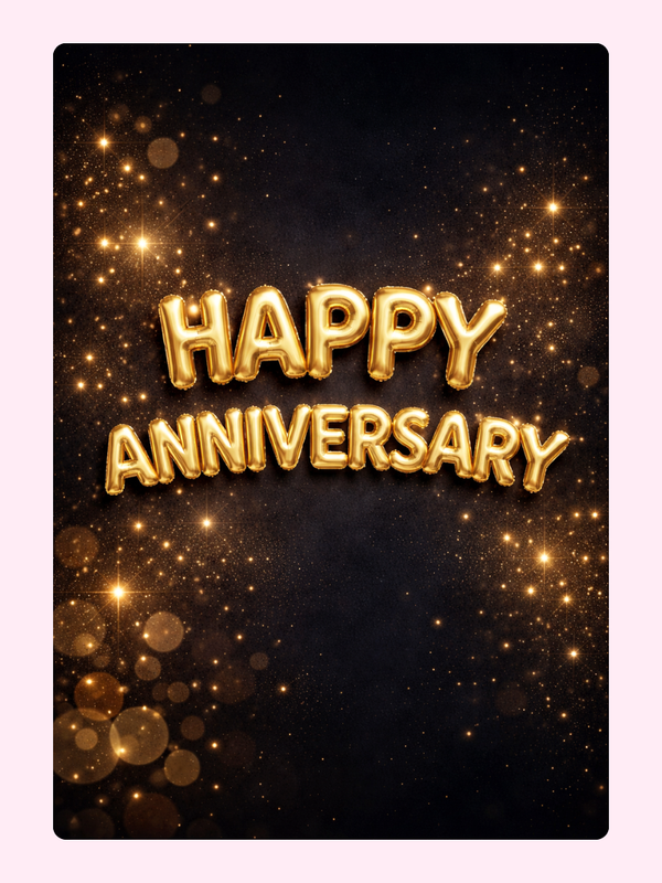 Gold Balloon Letters Anniversary Cake Card letterbox cake card with freshly baked cake slices