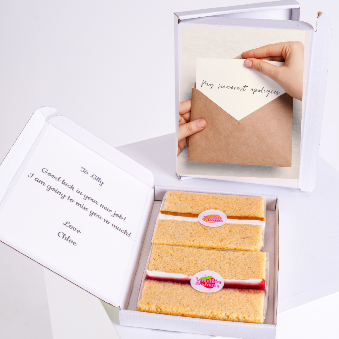 Apology message with vanilla slice gift.