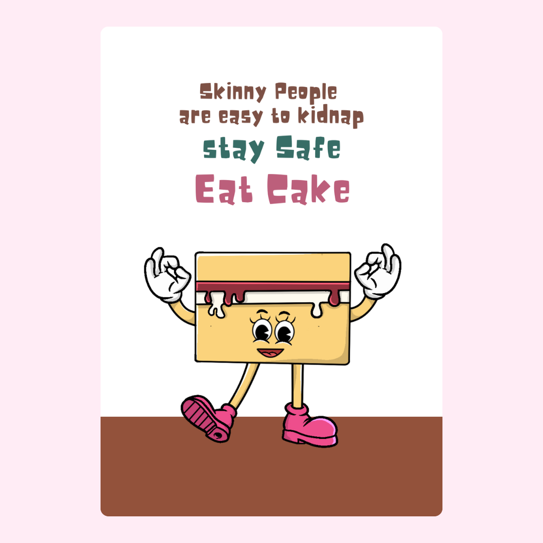 Cartoon cake with Eat Cake message