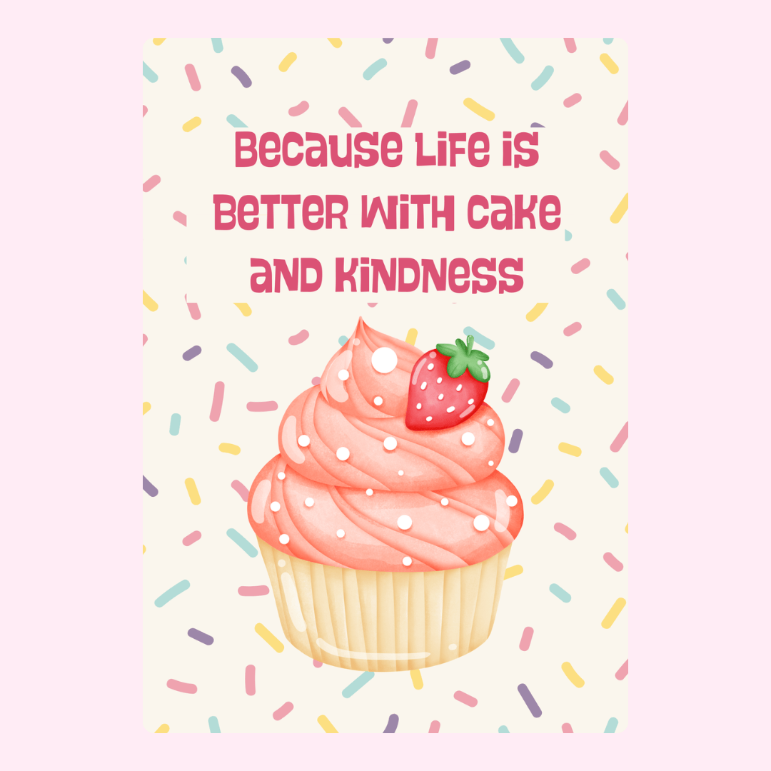 Cupcake with strawberry & inspirational quote