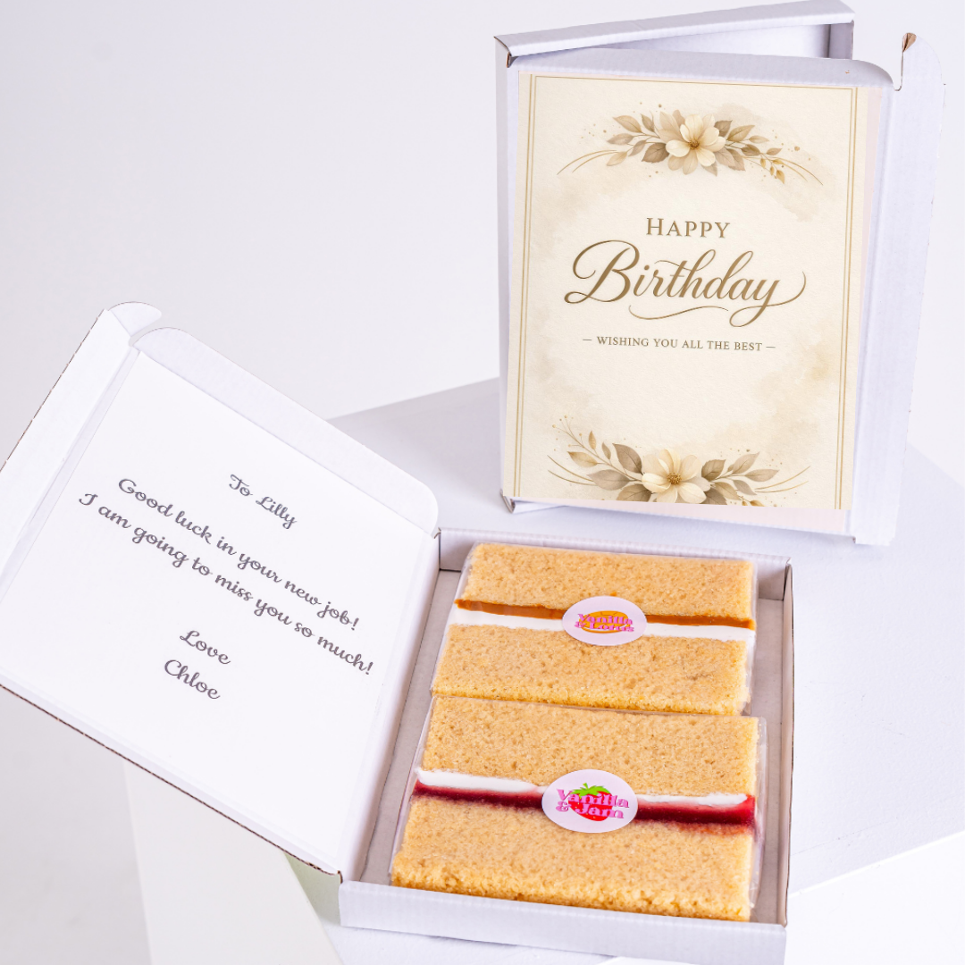 classic gold floral birthday cake card gift box with cake inside letterbox cake card UK birthday gift by post edible greeting card